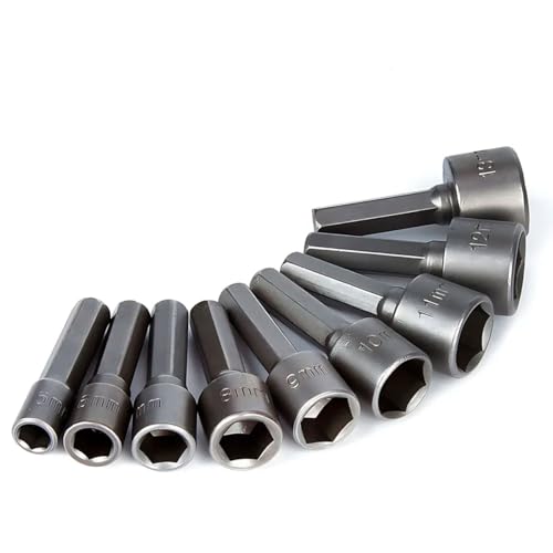 Kit Jogo Pontas Bits Soquete Canhão Sextevado 5 a 13mm Parafusadeira 9 Peças