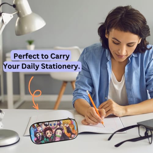 Image of Funfob Polyester Demon Slayer Pencil Box For School College For Pen Pencil Or Other Stationery Products Pencil Pouch Travel Or Cosmetic Case (Demon All Characters Zenitsu), Multicolor