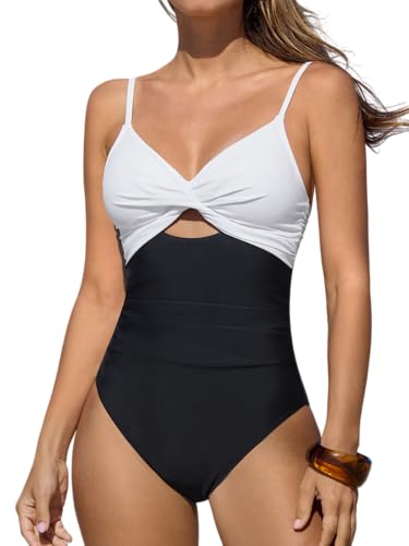 Image of CUPSHE One Piece Swimsuit for Women Bathing Suits Twist Front Cutout Adjustable Straps Ruched Swimwear