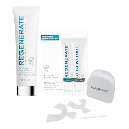 Regenerate Kit Completo Cura Smalto Dentale, Dentifricio Avanzato, Siero NR-5™ e 1 Set di Mascherine, Rigenera i Minerali dello Smalto, Protezione Carie, Ripristina il Bianco, Gusto Menta
