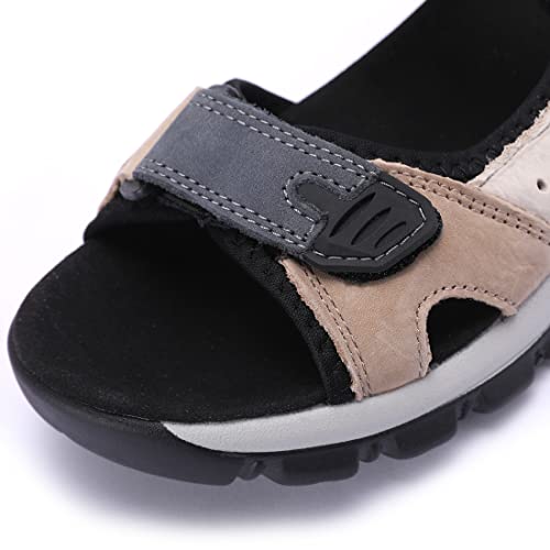 Harssidanzar Women's Leather Sandals Outdoor Sandals Hiking Sandals Casual Walking Sandals Strap Adjustable Beach Sandals For Women SL256US4