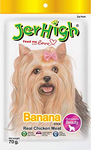 Jerhigh Chicken Dog Treats, Human Grade High Protein Chicken, Fully Digestible Healthy Snack & Training Treat, Free from by-Products & Gluten, Banana 70gm (6 X 70g) Sold by DogsNCats