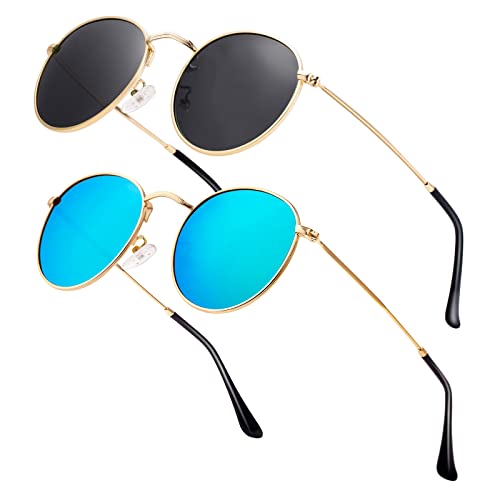 Image of Small Round Polarized Sunglasses Retro Men Women Mirrored Lens Metal Frame Circle Sun Glasses Shades