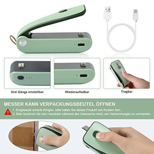 Foto von Folienschweißgerät Mini, LANMU wiederafladbar Versiegelungsmaschine Handschweißgerät 2-in-1 Tüten Verschließer mit Cuttermesser für Picknick Snacks Chipstüten/Camping (keine Batterie erfordlich)