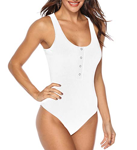 AtRenty Bodysuit for Women Sexy Scoop Neck Racerback Tank Top Button Down