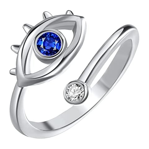 Yifnny Evil Eye Ring, Lucky Turkish Blue Evil Eye Ring Cubic Zirconia Adjustable Wrap Open Ring Hamsa Protection Eye Rings for Women Girls (Silver 1) Cover