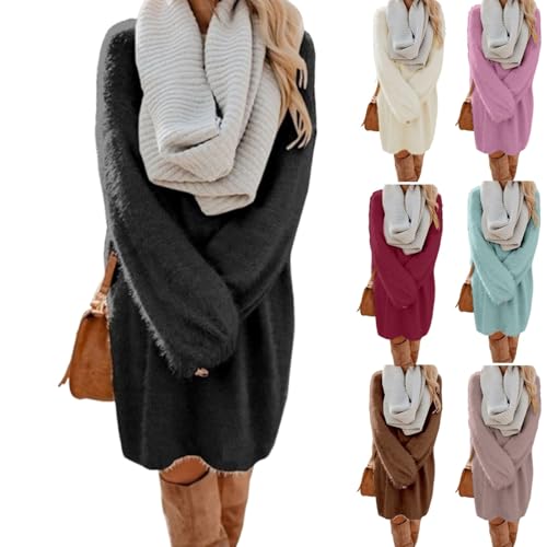 Strickkleid Weihnachten Damen, Strickkleid Damen Winter - Longpullover Lang Strick Winterkleid Oversize Lässig Pulloverkleid Strickpullover...
