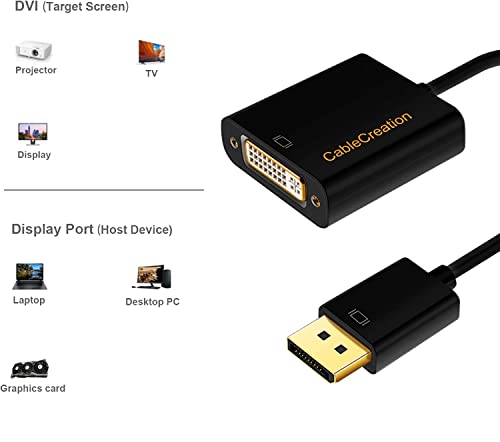 Image of CableCreation DisplayPort to DVI Adapter Cable, DP to DVI-I Converter Male to Female, Support 1080P@60Hz Full HD, 0.5 FT