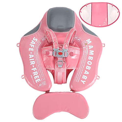 HECCEI Add Tail Newest Mambobaby Baby Swim Float with Canopy, Non-Inflatable Solid Baby Float, Upgrade Soft Waterproof Skin-Friendly Leather Material Infant Swim Float (Deluxe Edition Pink)