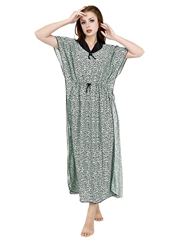 G4Girl Women Silk Geometric Print Maxi Kaftan Nighty