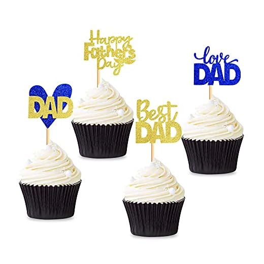 48 PCS Father's Day Cupcake Topper Happy Father's Day Blue Gold Glitter Cupcake Topper Birthday Party Cake Decorations Toppers Picks for Father's Birthday Party Birthday Celebrating Party Supply