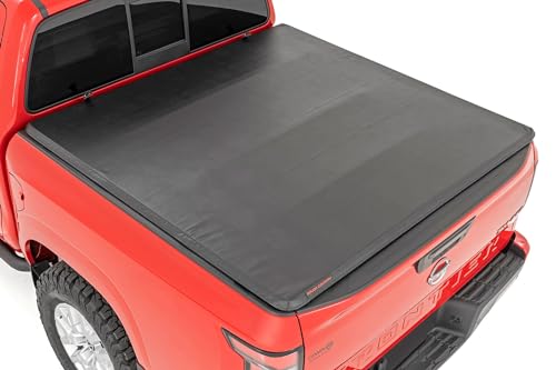 Image of Rough Country Soft Tri-Fold Truck Bed Tonneau Cover for Nissan Frontier (2005-2021) - Fits 5' (58.6-59.5 inch) Bed, Weather-Resistant Bed Cover