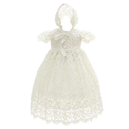 Romping House Newborn Baby Girls Floral Lace Cap Sleeve Christening Gown Baptism Dress Formal Dress Outfit White Size 3M