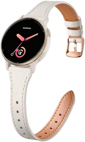 GEAK 20mm Leather Watch Band Compatible with Garmin Vivoactive 5 Watch Bands, Vivoactive 6/3/Forerunner 165/55/245/645, Quick Release Genuine Slim Leather Strap for Venu Sq/Sq 2/Venu 2 Plus Women