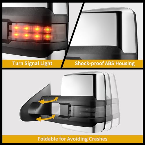 DWVO Towing Mirror Compatible with 2014-2018 Silverado 1500 2500 3500 Avalanche Tahoe Suburban, GMC Sierra Yukon, Power Heated Switchback Telescoping Turn Signal Light Chrome by DWVO - Image 5
