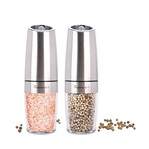 Elektrische zout- en pepermolenset, automatische zwaartekrachtgeactiveerde instelbare grofheid Eenhandige bediening Pepermolens, set van 2