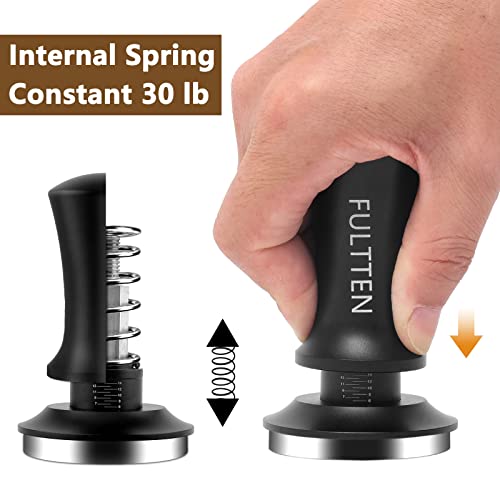 Fultten Coffee Tamper, Espresso Tamper 58Mm,Tamper For Espresso Machine, Stainless Calibrated Espresso Tamper,Espresso Tamp Spring Loaded 30Lb For Barista Home Coffee Espresso Accessories Black #TOP2