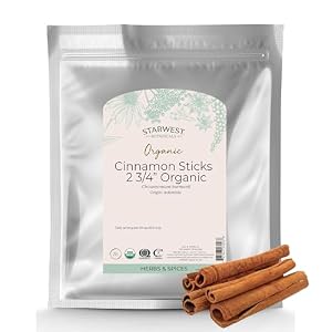 Starwest Botanicals Organic Cinnamon Sticks Whole – Spice for Tea, Cooking, & Baking, Korintje Cinnamon, Sweet & Mellow Flavor, Certified Kosher, Non-GMO – Bulk 1 lb Bag