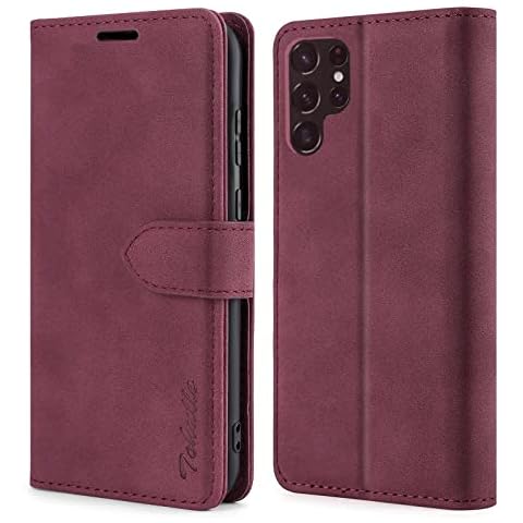 TOHULLE Case for Samsung Galaxy S22 Ultra, Premium Leather Wallet Case with Card Holder Kickstand Magnetic Closure Flip Folio Case Cover Compatible with Samsung Galaxy S22 Ultra - Red Cover