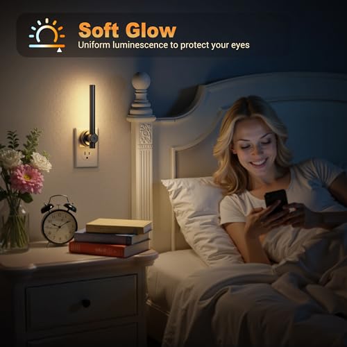 Image of JandCase Night Light, Night Lights Plug into Wall with Dusk to Dawn Sensor, 330 Rotatable Plug, 0-100LM Dimmable Light Bar for Vanity Bedroom Bathroom, 1 Pack
