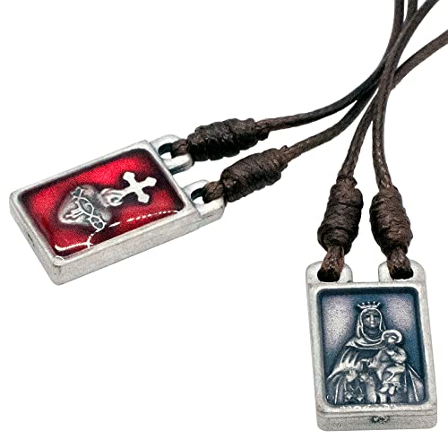 Brown Scapular Necklace | Metal Tags with Brown Wool | Catholic Jewelry and Religious Devotion | Great Religious Gift for First Holy Communion, Confirmation, and Graduation