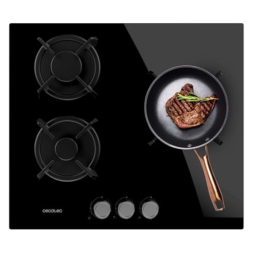 Miniatura 8 de Cecotec Placa de Gas 3 Fuegos Bolero Squad GN 3200S Glass Black. 6,25kW, Preparada para Gas Natural, Cristal Negro, Parrillas Individuales de Hierro Fundido, Quemador Wok, Seguridad Válvulas