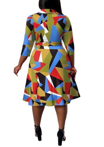 Image of FANDEE Plus Size Midi Dress for Women - Printing Summer Dresses for Wedding Guest Cocktail Party 3 /4 Sleeve V Neck(L-5XL)