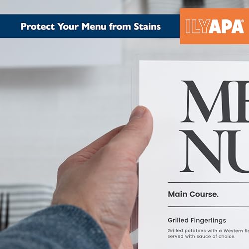 Image of Ilyapa Restaurant Menu Covers 8.5 x 14 Inch - 30 Pack, Single Page, 2 View Clear Menu Holder Sleeves for Restaurant, Durable PVC Hard Plastic Sheet | Durable PVC Plastic Sheet Protector, For Restaurant Menu Display, Double-Stitched Edges