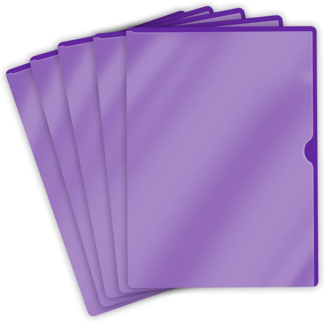 Doctor Stuff - 50 Pack Premium L-Type Vinyl Plastic File Folders Letter Size, Purple Pocket Project Folders Clear Front, Documents Holder for Home, High School, Office and Medical Files