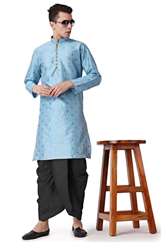 Image of Royal Kurta Men's Silk Blend Printed Kurta Dhoti Set