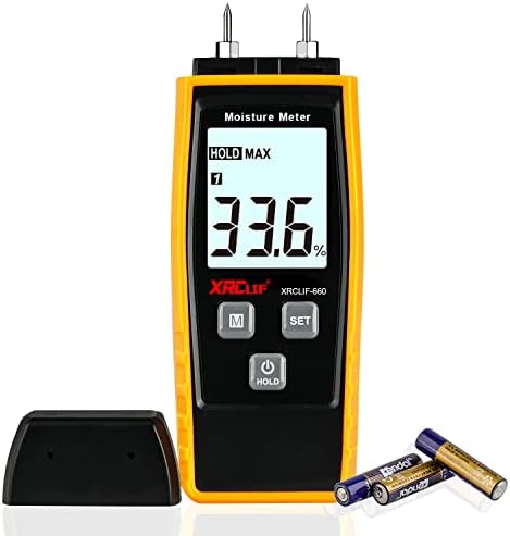 XRCLIF Moisture Meter for Wood/Walls/Building Material, Handheld Wood Moisture Meter for Firewood/Logs, Damp Meter with Backlight, Damp Detector/Tester (Yellow)