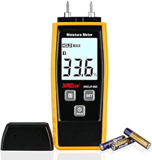 XRCLIF Moisture Meter for Wood/Walls/Building Material, Handheld Wood Moisture Meter for Firewood/Logs, Damp Meter with Backlight, Damp Detector/Tester (Yellow)
