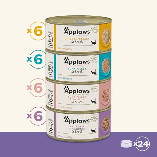 Image of Applaws Fish & Chicken Variety Wet Cat Food in Broth 24-Pack, High Protein, Limited Ingredient, Grain Free, Canned Cat Food, No Fillers or Artificial Additives (24 x 2.47 oz Cans)