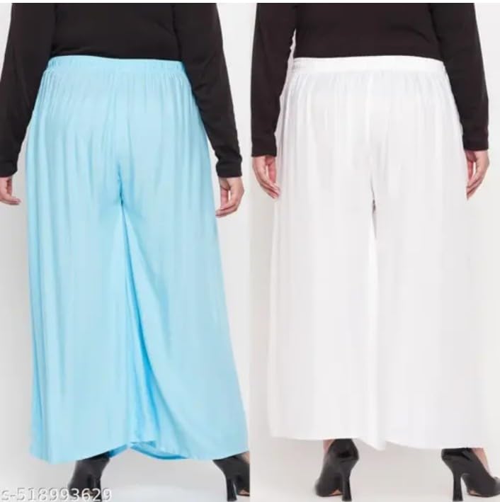 Image of Women's Jumbo Combo Palazzo | Extra Wide Leg Flared Ethnic Trousers | Pack of High Waist Relaxed Fit Palazzos for Women | Stylish Plain Solid Color Bottom Wear for Kurti & Tops | Jumbo Value Pack