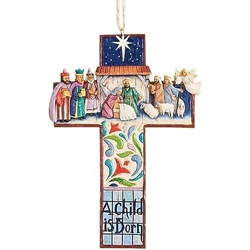 Jim Shore Heartwood Creek Cross Nativity Scene Stone Resin Hanging Ornament 4.75