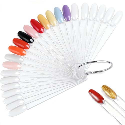 200PCS Clear Fake Nail Swatch Sticks Professional Color Display Practice Kit for Nail Art Beginners Salons Fan Shaped Nail Swatch Sticks Manicure Training Supplies