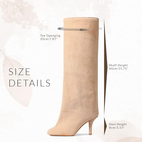 CYNLLIO Suede Boots Knee High Boots Women Square Toe Stiletto Heel Tall Boots Wide Calf Long Boots Heeled Slouchy Boots Winter Boots Warm Walking Office Shoes4