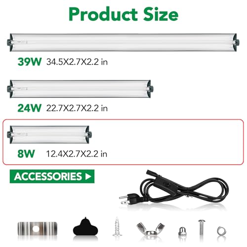 Image of T5 Reptile Light Fixture Green Combo Kit 8W Light Fixture Reptile Terrarium Hood 10.0 UVB Light Bulb Fluorescent Tube Ideal for Tropical and Deserts Such as Bearded Dragon Lizards and Tortoises