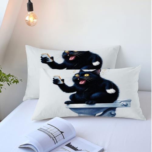 Housse de Couette Chat Noir 240x260 Microfibre pour Dormir Plus Confortablement