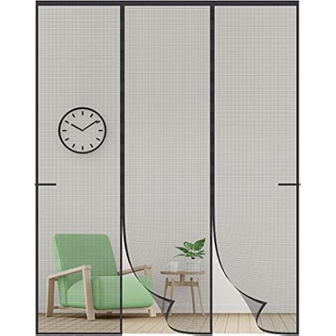 Upgraded Reinforced Magnetic Screen Door Fits Door 72x80,Double Door Screen Curtain for Sliding Door,Heavy Duty Fiberglass Mesh Retractable French Door Screen Magnetic Closure,Black Cover