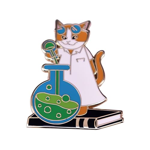 Cute Science Cat Enamel Brooch - Whimsical Animal Lapel Pin for Teachers, Students & Cat Lovers with Chemistry Beaker Book Design, Secure Backing for Backpacks & Clothing
