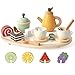 PairPear Wooden Toys Tea Party Set,Toddler Tea Set for Little Girls,Kids Pretend Play Kitchen Accessories,Wooden Play Food Toys Gift for Girls Boys 3 Y+