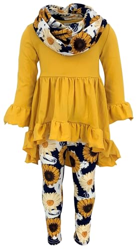 Image of Unique Baby Girls Kids Toddler 3pc Outfit Set Long Sleeve Cotton Blend Tunic Top Leggings and Scarf