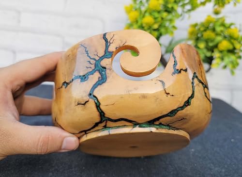 Image of Yarn Bowl for Knitting, Lichtenberg Wooden Yarn Storage Bowl, Handmade Yarn Bowl Holder, Knitting Wool Stroage Bowl (Large)