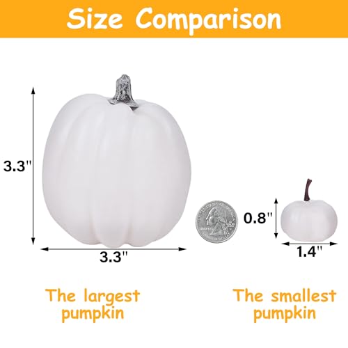 Image of winemana 46 Pcs Artificial White Pumpkins Fall Decorations | Assorted Size, Paintable, Foam Pumpkin, Halloween Thanksgiving Autumn Decor, For Table Centerpiece Mantle Bowl Crafts
