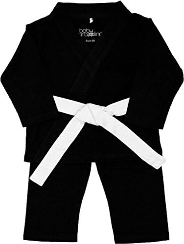 Baby Grappling Organic BJJ Jiu-Jitsu Baby Gi Playsuit, Black with White Belt, 3-4 Years 4T