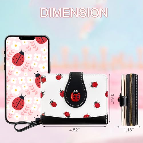 Image of Cute Print Wallet Blueberry Strawberry Cherry Wallet with Credit Card Holder Zipper Coin Purse for Women Girls (LADYBUG)