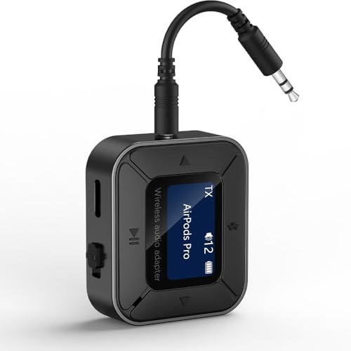 Ainostone Bluetooth Sender Klinke 3 5mm Flugzeug Adapter für 2 BT Kopfhörer mit Display 2 auf 1 Bluetooth Transmitter Empfänger für Airplane TV Fitness Stereoanlage Auto
