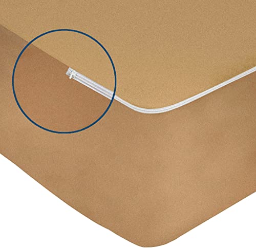 Image of Trance Home Linen All Six Side 100% Waterproof Cotton Terry Zippered Chain Mattress Protector | 360 Bed Bug Protection - Dust Mite Proof - Waterproof Bed Protector (72x84x8 inch, Brown)