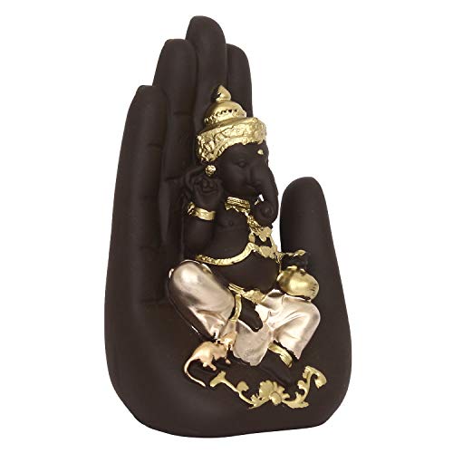 Image of eCraftIndia Golden Handcrafted Palm Ganesha Polyresin Showpiece (12.5 cm x 7.5 cm x 17.5 cm, Black)